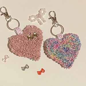 Multicolor Heart-Shaped Keychains - Punch Needle Emb Reversible